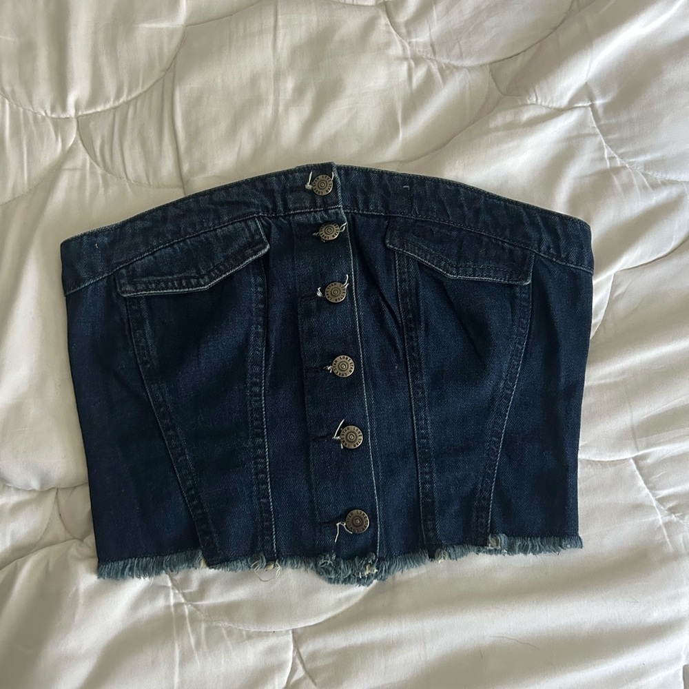 One star Icon flap pocket button front denim tube top dark wash 100% cotton